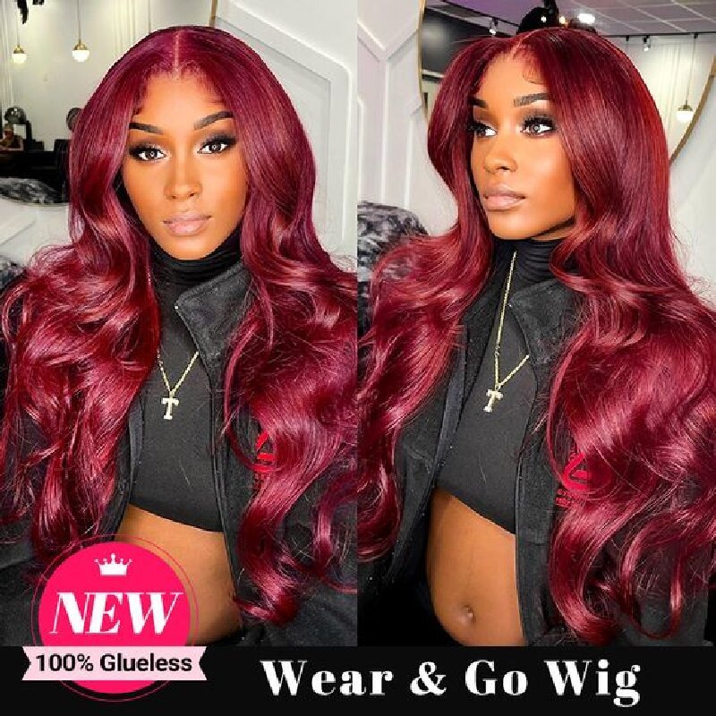 Msgem 99J Glueless Wig Human Hair 7x5 Lace Closure Pre - bleached Knots Body Wave for Black Women - Msgem Hair