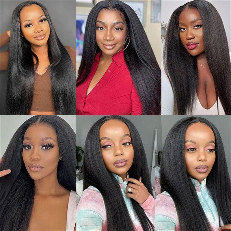 Kinky Straight Transparent Lace Front Wig 6x6 Lace Closure Wigs Human Hair for Black Women 180% Density - Msgem Hair