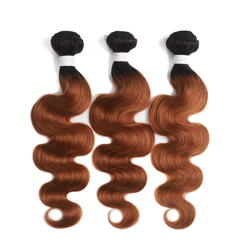 Black Roots Medium Auburn Body Wave 3 Bundles With 13x4 Lace Frontal 100% Human Hair - Msgem Hair
