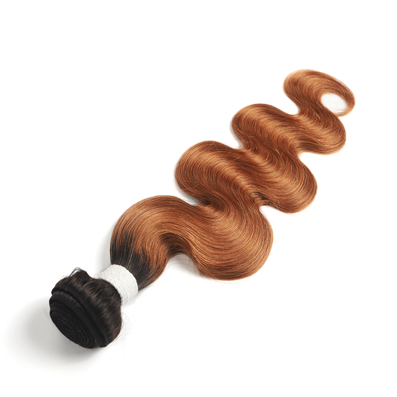Black Roots Medium Auburn Body Wave 3 Bundles With 13x4 Lace Frontal 100% Human Hair - Msgem Hair