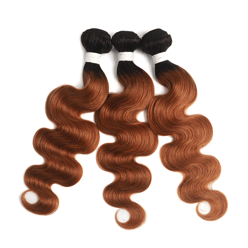 Black Roots Medium Auburn Body Wave 3 Bundles With 13x4 Lace Frontal 100% Human Hair - Msgem Hair