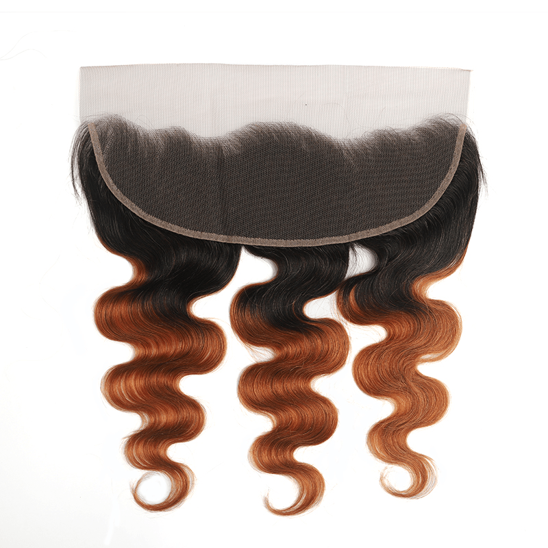 Black Roots Medium Auburn Body Wave 3 Bundles With 13x4 Lace Frontal 100% Human Hair - Msgem Hair
