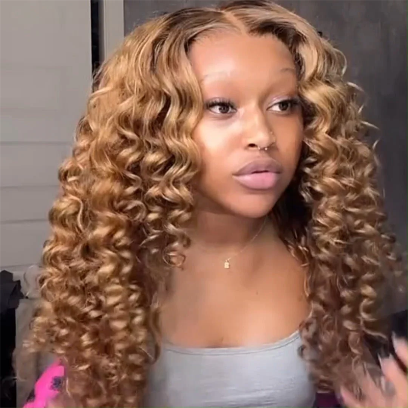 Msgem Honey Blonde Wand Curls Pre Cut Lace Glueless Wigs 5x5 Lace Closure Wig