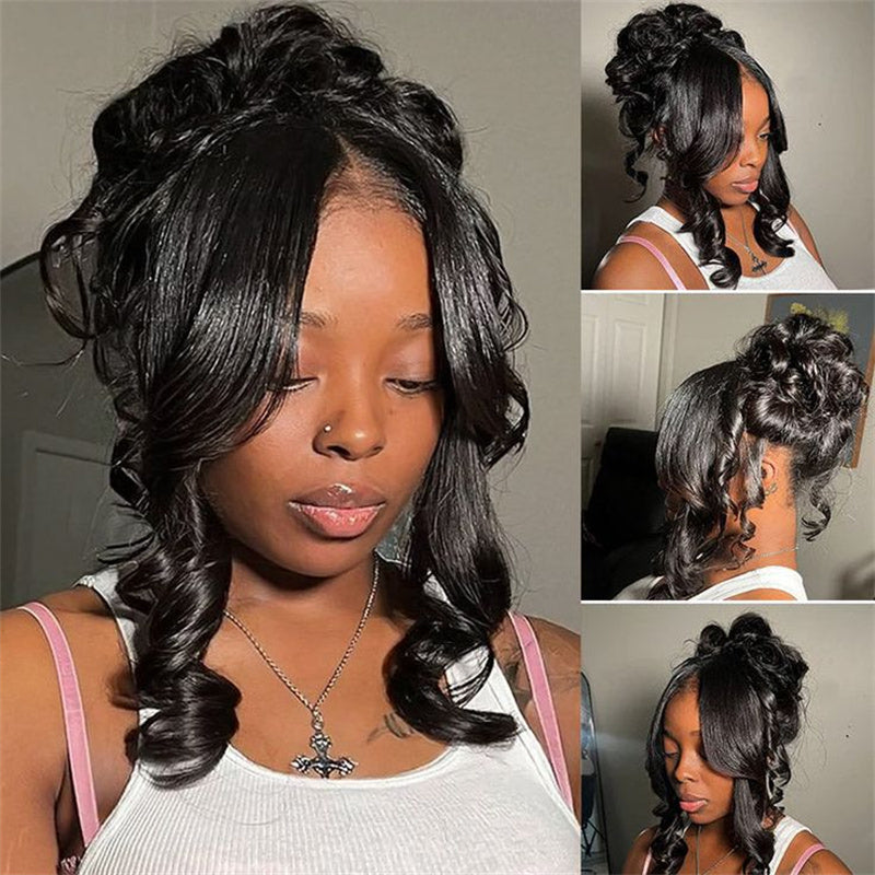 Msgem Body Wave Invisi-Drawstring Snug Fit 360 Full Frontal Wigs HD Transparent Glueless Human Hair Wigs