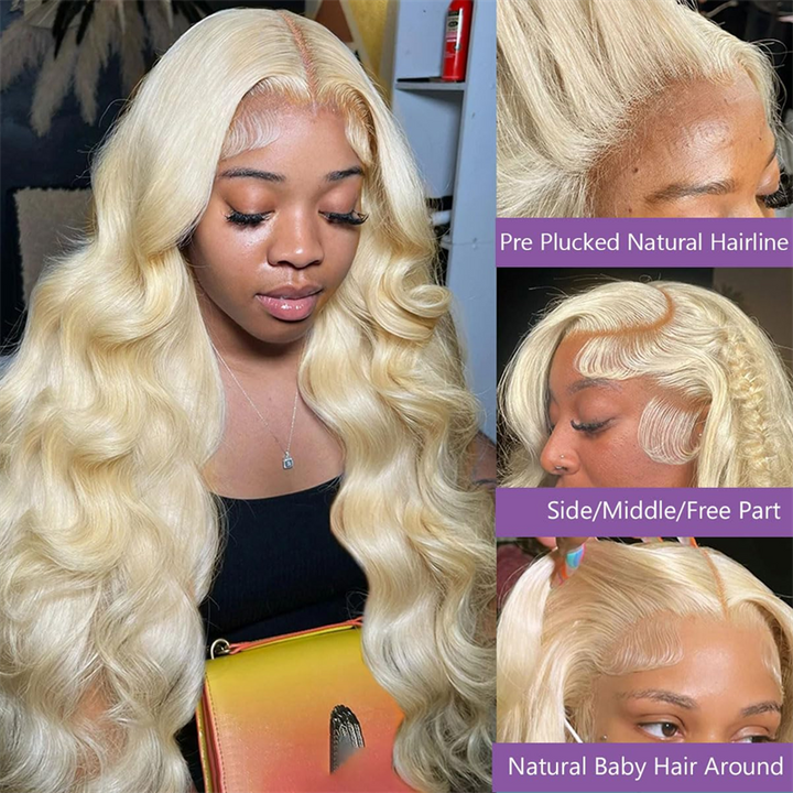 Msgem 613 Blonde Body Wave Human Hair Wig 13x6 HD Transparent Lace Frontal Wigs 250%