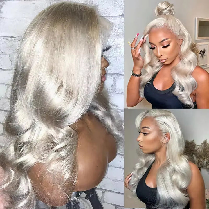 Msgem Body Wave Lace Frontal Wigs Platinum Blonde Wig #60 White Human Hair Wig