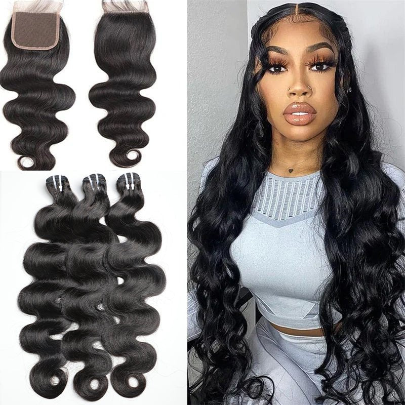 Body Wave 4 Bundles With 4X4 Lace Closure Brazilian Virgin Human Hair - Msgem Hair