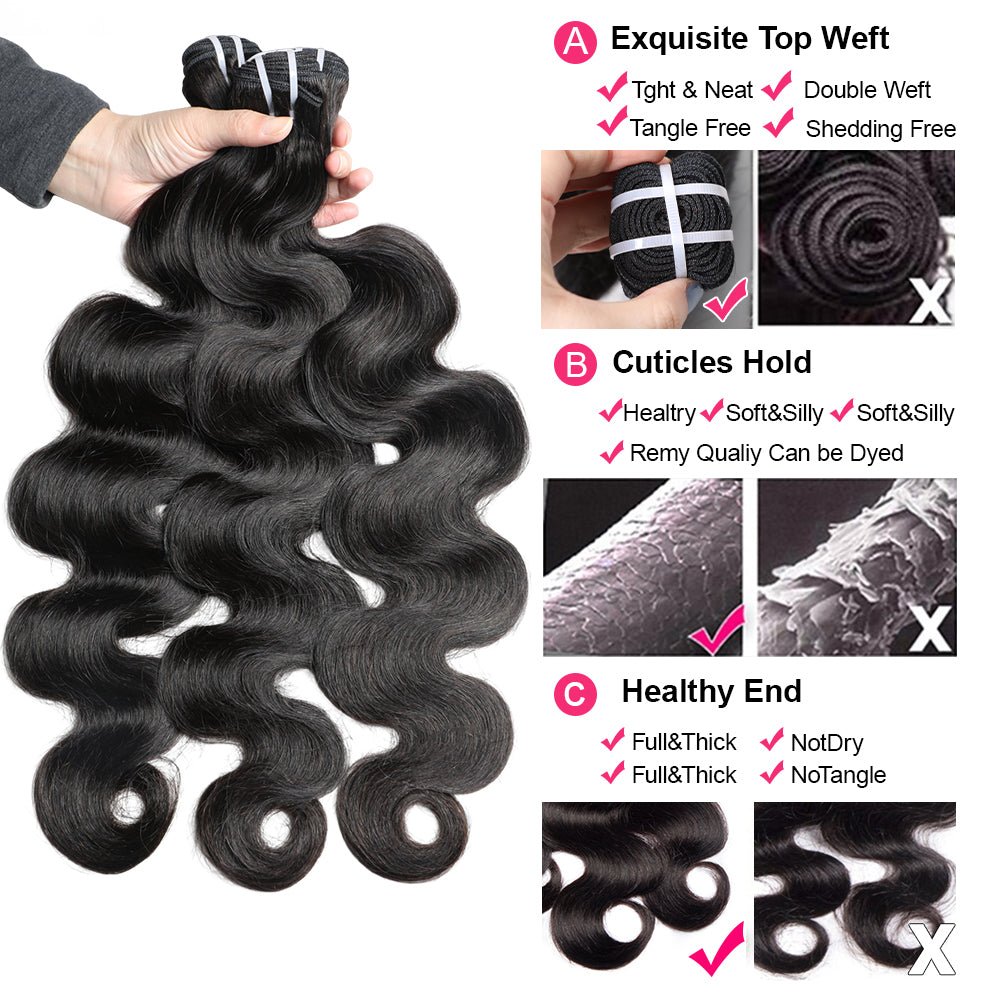 Body Wave 4 Bundles With 4X4 Lace Closure Brazilian Virgin Human Hair - Msgem Hair