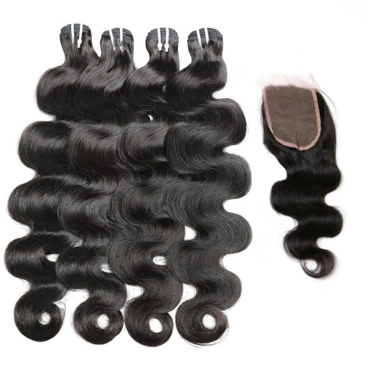 Body Wave 4 Bundles With 4X4 Lace Closure Brazilian Virgin Human Hair - Msgem Hair