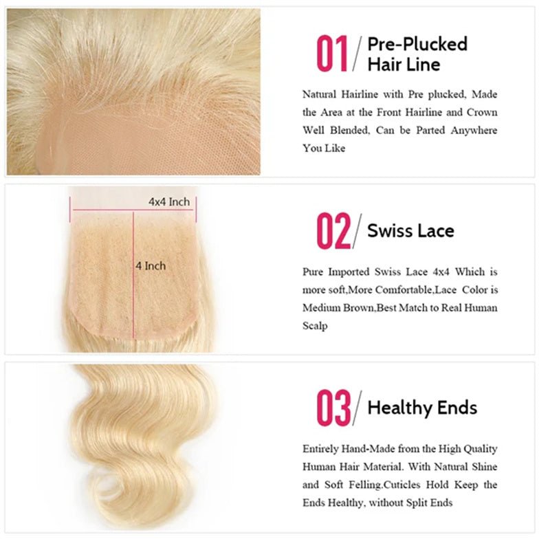 Body Wave 4x4 HD Lace Closure #613 Blonde Color Human Hair - Msgem Hair