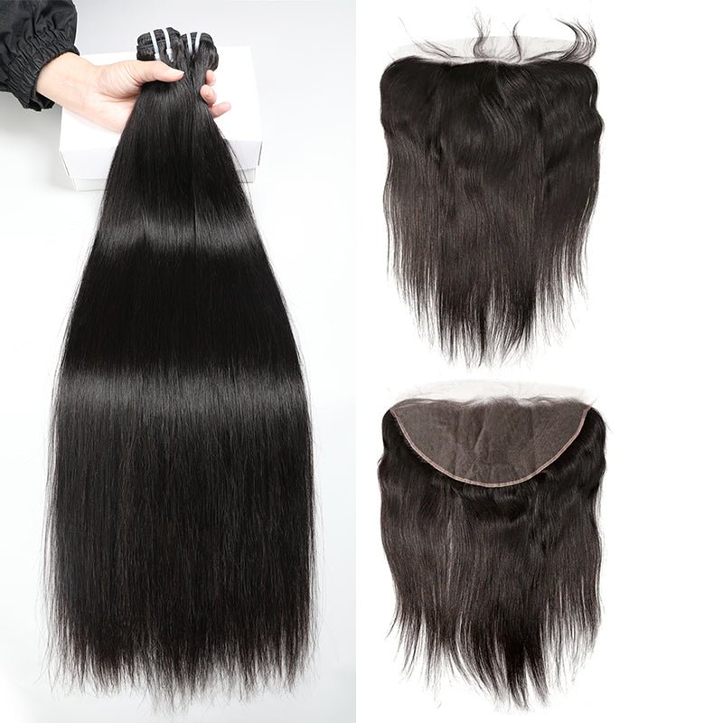 Bone Straight Human Hair 4 Bundles With 13X4 Lace Frontal 100% Remy Human Hair Extension - Msgem Hair