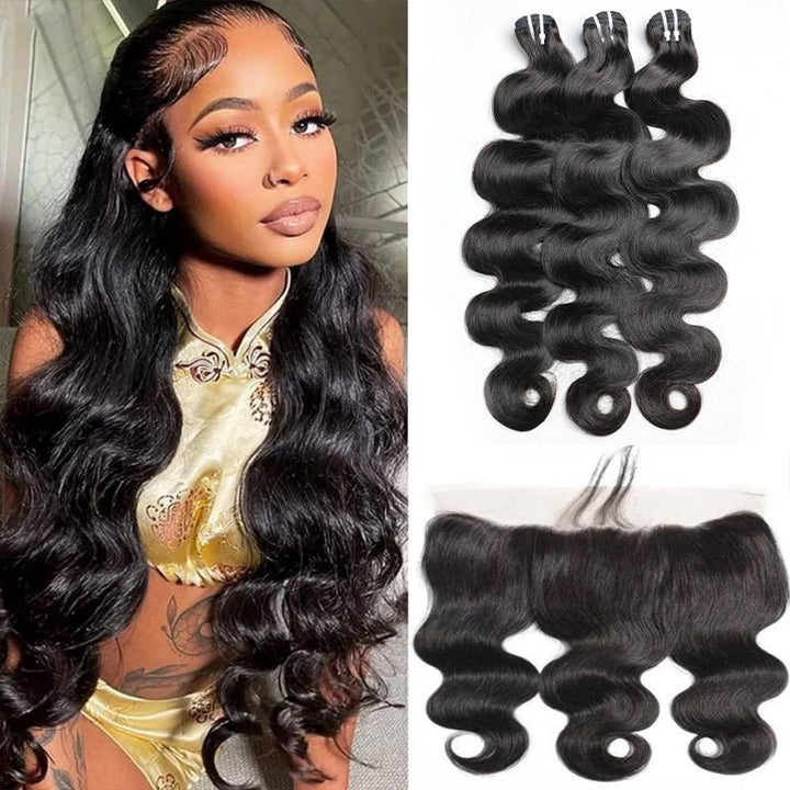 Brazilian Body Wave Hair 3 Bundles With 13x4 Lace Frontal - Msgem Hair