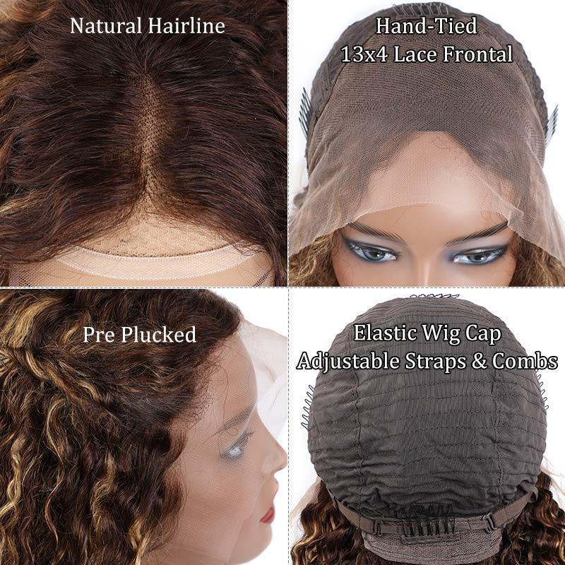 Brazilian Hair Brown With Strawberry Blonde Highlights Curly Bob Lace Front Wigs With Pre Plucked Baby Hair - Msgem Hair