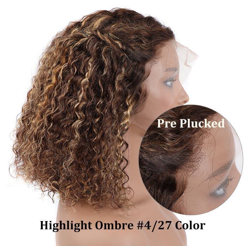 Brazilian Hair Brown With Strawberry Blonde Highlights Curly Bob Lace Front Wigs With Pre Plucked Baby Hair - Msgem Hair