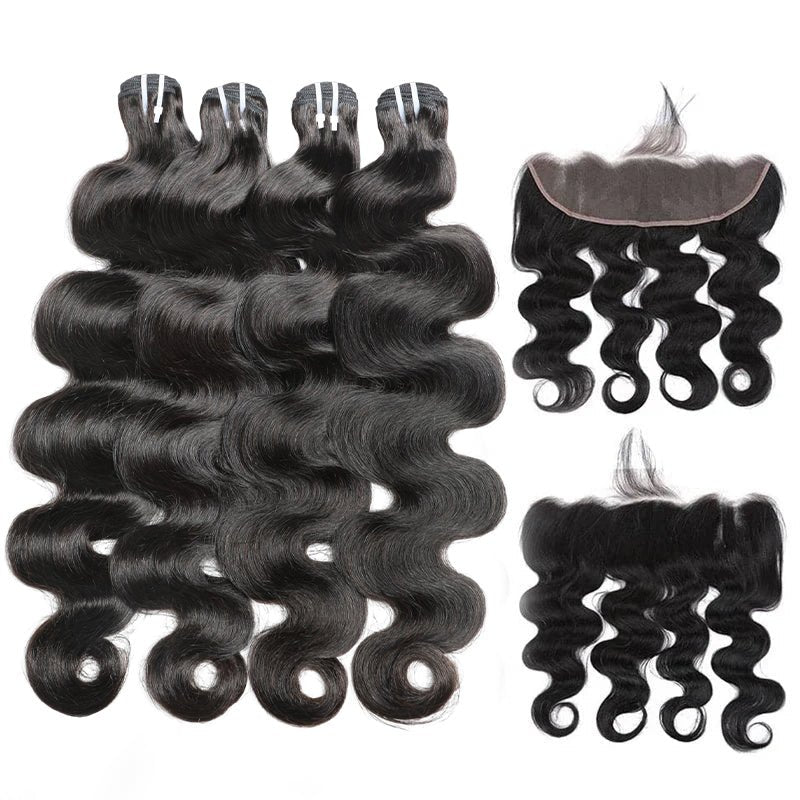 Brazilian Virgin Human Hair Body Wave 4 Bundles With 13x4 Lace Frontal - Msgem Hair