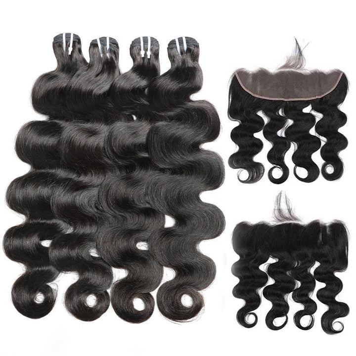 Brazilian Virgin Human Hair Body Wave 4 Bundles With 13x4 Lace Frontal - Msgem Hair