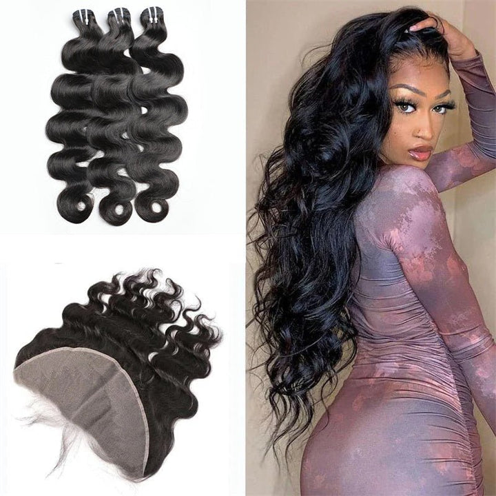 Brazilian Virgin Human Hair Body Wave 4 Bundles With 13x4 Lace Frontal - Msgem Hair