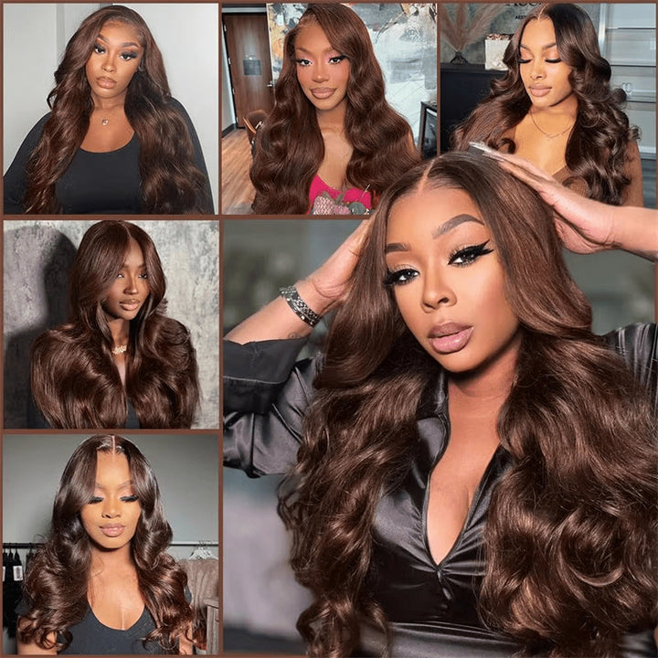 Msgem Chocolate Brown Body Wave 13x4 Lace Frontal Wigs HD Transparent Human Hair Wigs Pre Plucked With Baby Hair