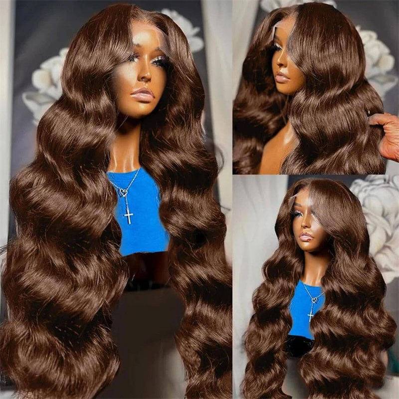 Msgem Chocolate Brown Body Wave 4x4 Lace Closure Human Hair Wigs 250% Density 5x5 6x6 Lace Wigs