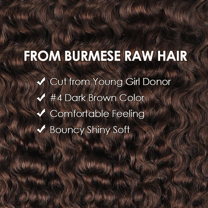 Msgem Premium Burmese Curly Hair #4 Dark Brown Curly Human Hair Quick Weave
