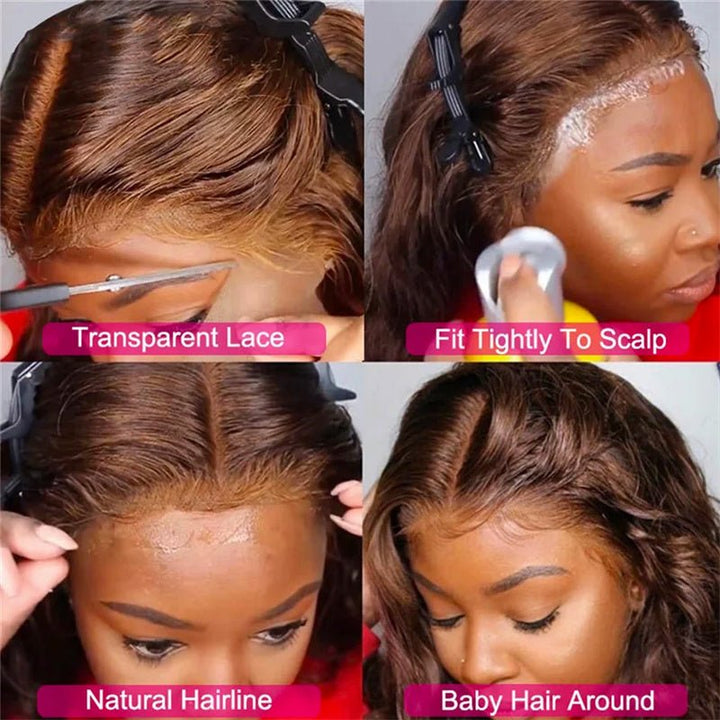 Brown Balayage human hair Lace Front Wigs 13x4 Body Wave Transparent Lace Wigs 180% Density - Msgem Hair