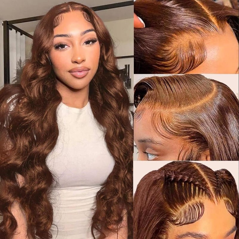 Brown Balayage human hair Lace Front Wigs 13x4 Body Wave Transparent Lace Wigs 180% Density - Msgem Hair