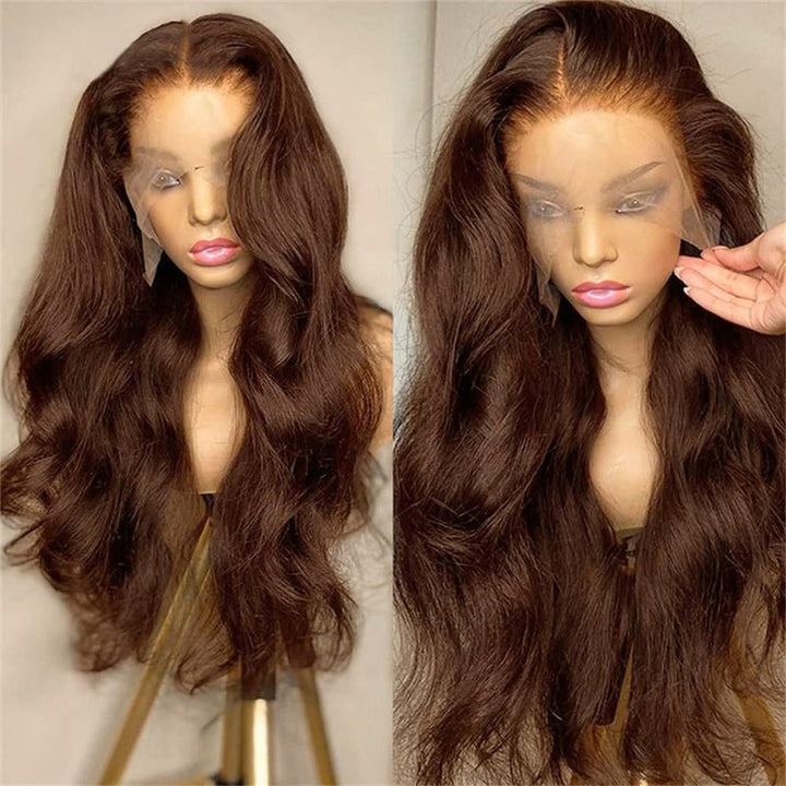 Brown Balayage human hair Lace Front Wigs 13x6 Body Wave Transparent Lace Wigs 180% Density - Msgem Hair