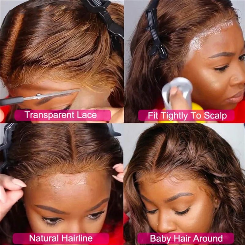Brown Balayage human hair Lace Front Wigs 13x6 Body Wave Transparent Lace Wigs 180% Density - Msgem Hair