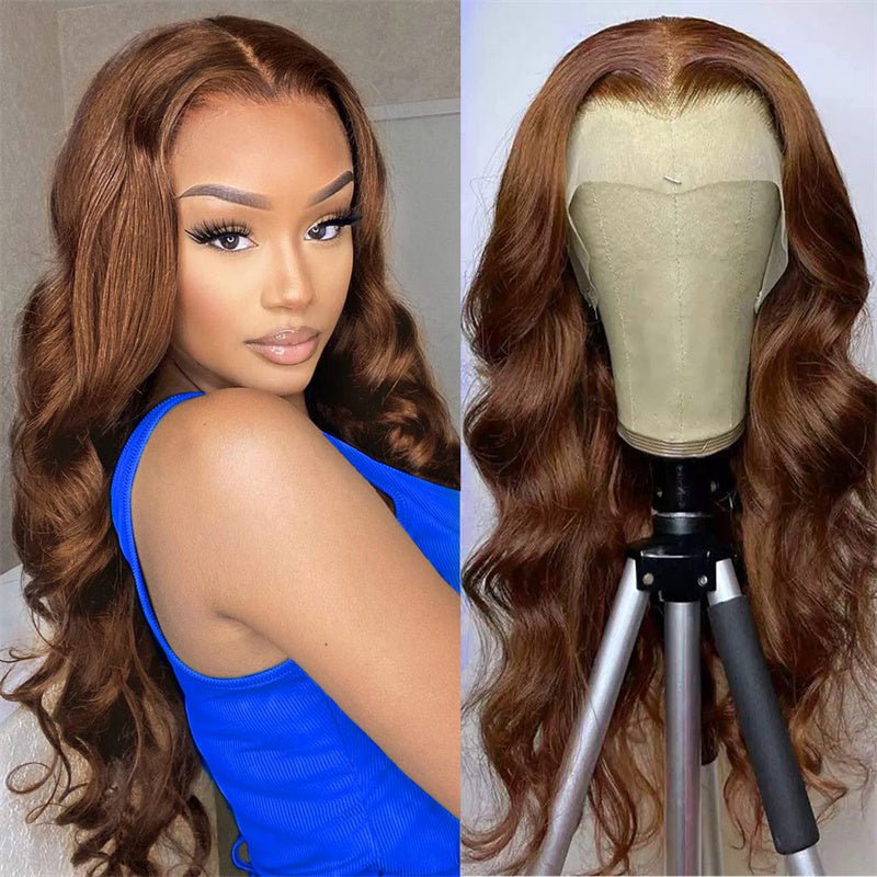 Brown Balayage human hair Lace Front Wigs 13x6 Body Wave Transparent Lace Wigs 180% Density - Msgem Hair