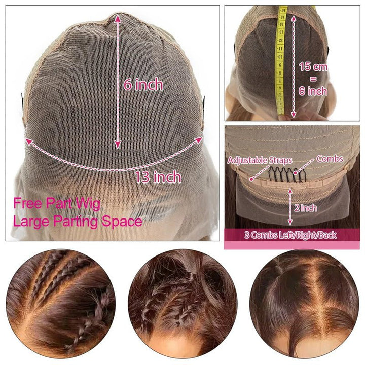 Brown Balayage human hair Lace Front Wigs 13x6 Body Wave Transparent Lace Wigs 180% Density - Msgem Hair