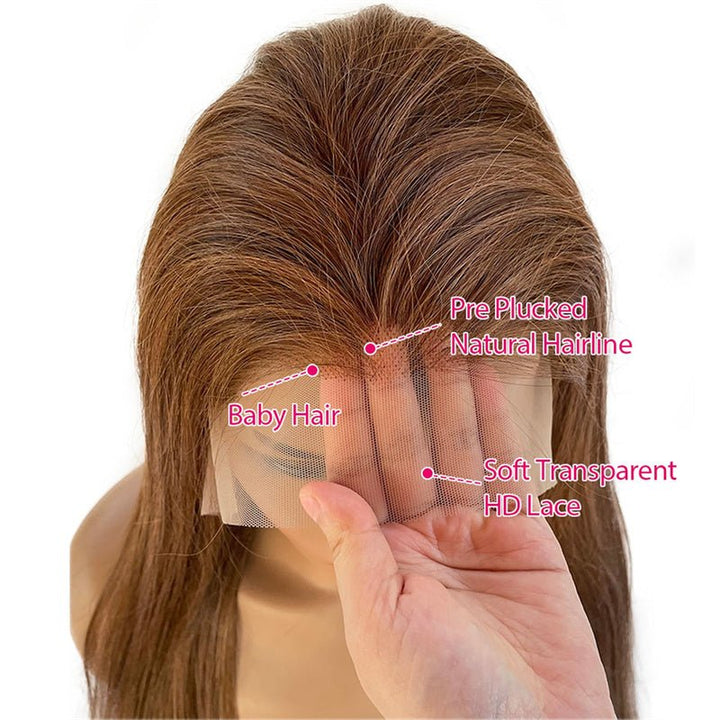 Brown Balayage human hair Lace Front Wigs 13x6 Body Wave Transparent Lace Wigs 180% Density - Msgem Hair