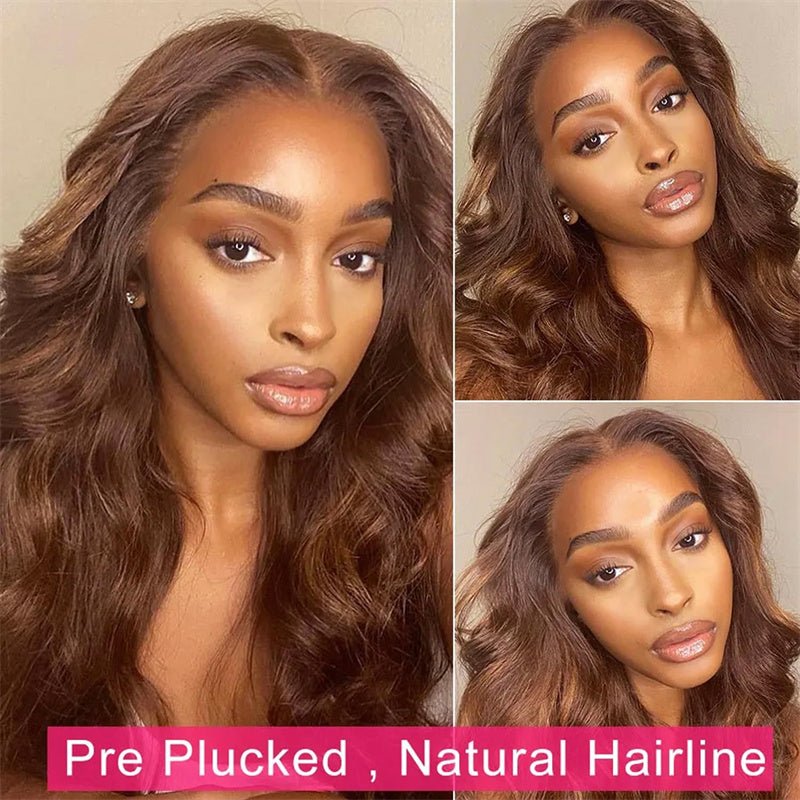Brown Balayage human hair Lace Front Wigs 13x6 Body Wave Transparent Lace Wigs 180% Density - Msgem Hair