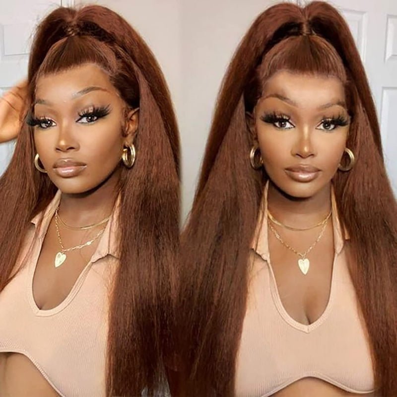 Brown Kinky Straight Human Hair Wigs 13x4 Transparent Lace Frontal Wig for Women 100% Virgin Human Hair - Msgem Hair