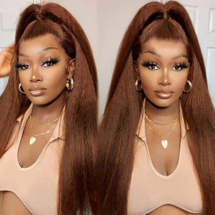 Brown Kinky Straight Human Hair Wigs 13x4 Transparent Lace Frontal Wig for Women 100% Virgin Human Hair - Msgem Hair