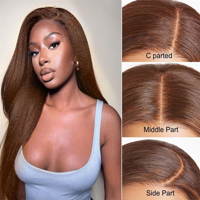 Brown Kinky Straight Human Hair Wigs 13x4 Transparent Lace Frontal Wig for Women 100% Virgin Human Hair - Msgem Hair