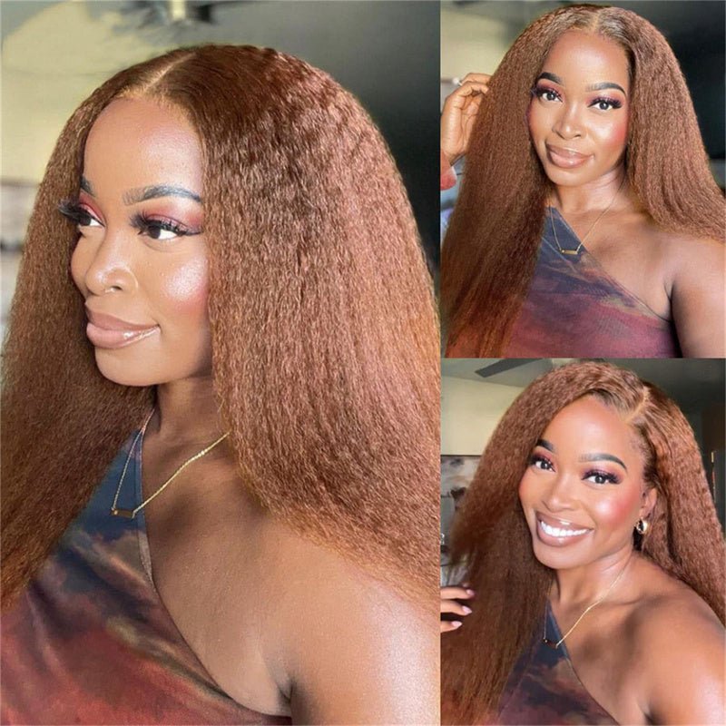 Brown Kinky Straight Human Hair Wigs 13x4 Transparent Lace Frontal Wig for Women 100% Virgin Human Hair - Msgem Hair