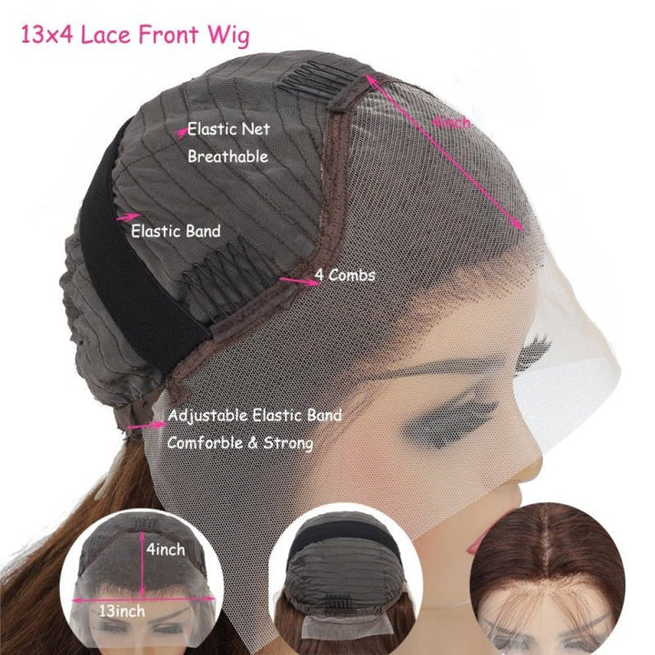 Brown Kinky Straight Human Hair Wigs 13x4 Transparent Lace Frontal Wig for Women 100% Virgin Human Hair - Msgem Hair