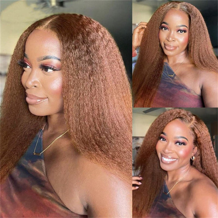 Brown Kinky Straight Human Hair Wigs 13x6 Transparent Lace Frontal Wig for Women 100% Virgin Human Hair - Msgem Hair