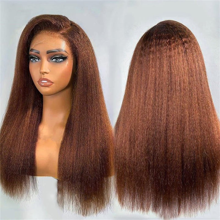 Brown Kinky Straight Human Hair Wigs 13x6 Transparent Lace Frontal Wig for Women 100% Virgin Human Hair - Msgem Hair