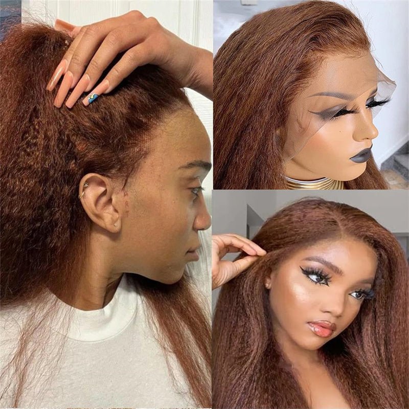 Brown Kinky Straight Human Hair Wigs 13x6 Transparent Lace Frontal Wig for Women 100% Virgin Human Hair - Msgem Hair