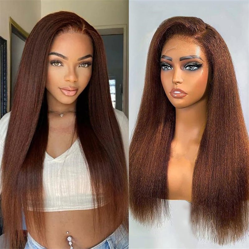 Brown Kinky Straight Human Hair Wigs 13x6 Transparent Lace Frontal Wig for Women 100% Virgin Human Hair - Msgem Hair