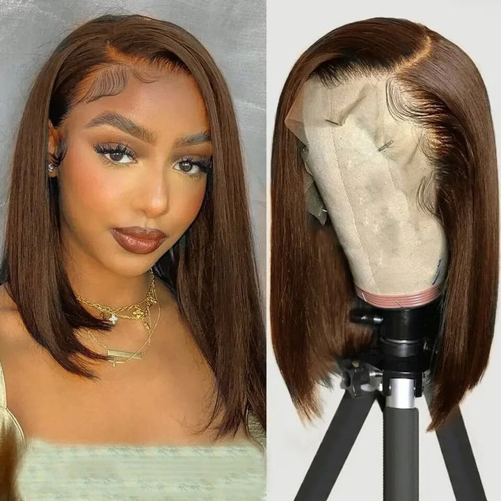 Brown Wig Human Hair Short Bob Wig Straight Hairstyle 180% Density Colored Bob Wig - Msgem Hair