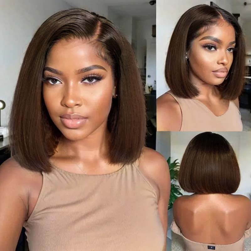 Brown Wig Human Hair Short Bob Wig Straight Hairstyle 180% Density Colored Bob Wig - Msgem Hair
