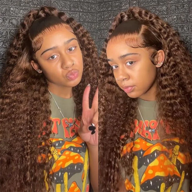 Msgem Dark Brown Water Wave 13x6 Transparent Lace Front Human Hair Wigs