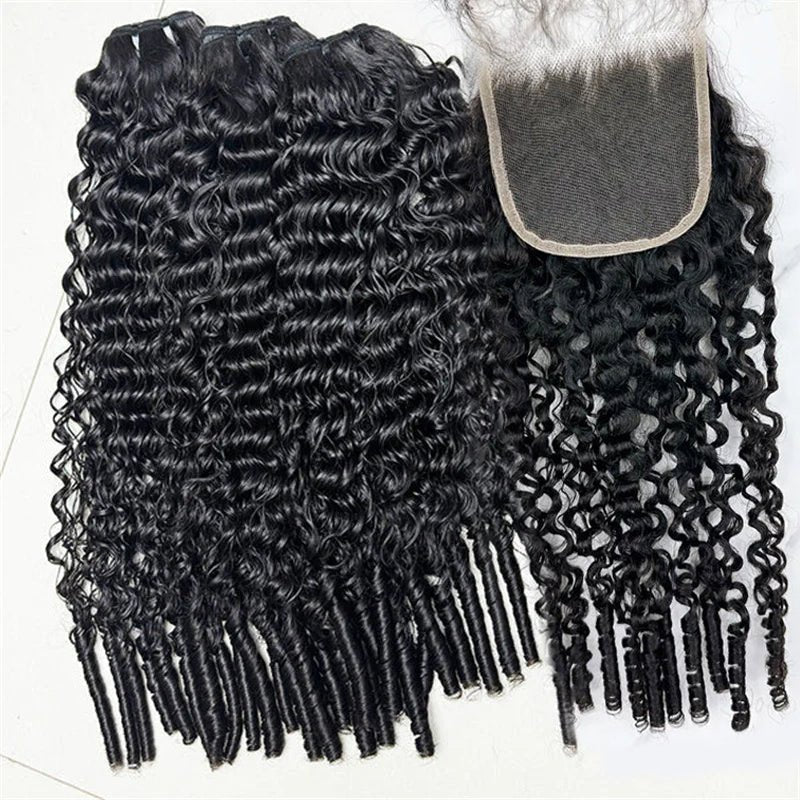 Burmese Curly Hair Indian Human Hair 3 Bundles With 4x4 Lace Closure - Msgem Hair