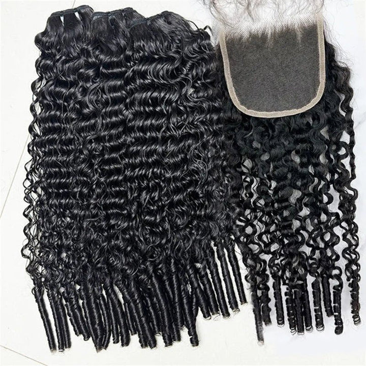 Burmese Curly Hair Indian Human Hair 3 Bundles With 4x4 Lace Closure - Msgem Hair