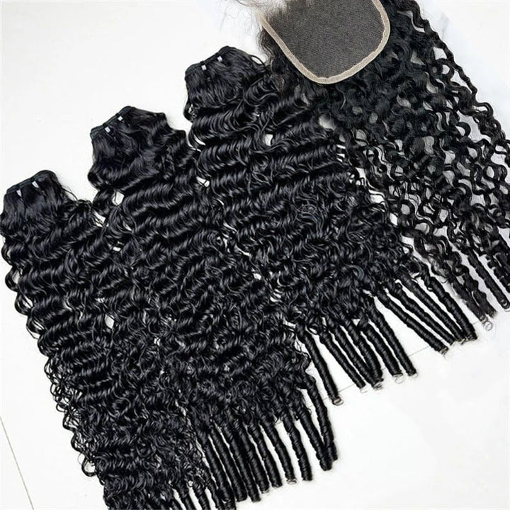 Burmese Curly Hair Indian Human Hair 3 Bundles With 4x4 Lace Closure - Msgem Hair