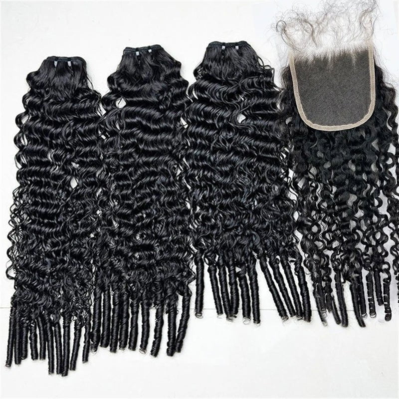Burmese Curly Hair Indian Human Hair 3 Bundles With 4x4 Lace Closure - Msgem Hair