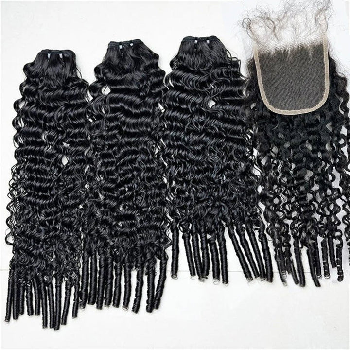 Burmese Curly Hair Indian Human Hair 3 Bundles With 4x4 Lace Closure - Msgem Hair