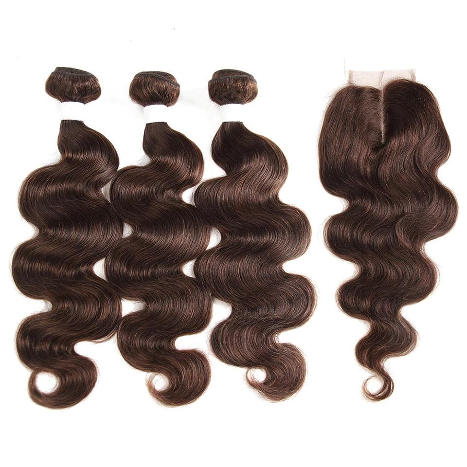 Chocolate Brown Body Wave 3 Bundles With 4X4 Lace Closure 100% virgin human hair - Msgem Hair